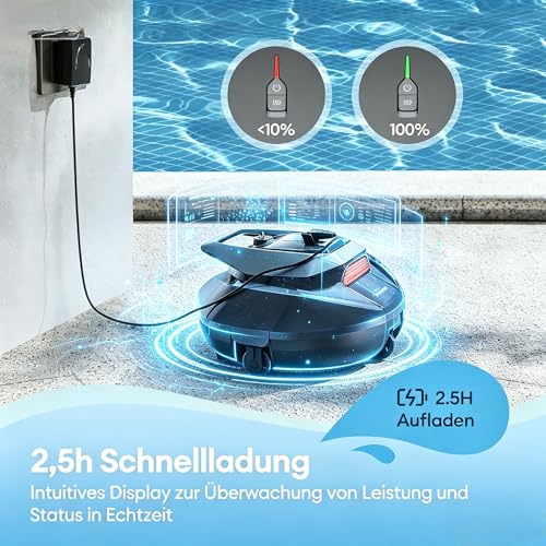 Pooleco 10 Pool Robots (2026 Upgrade), Pool Robot Battery with Dual Motor System, 90 Minutes Running Time for Pools up to 80 m², Automatic Parking, Suitable for Various Pool Types