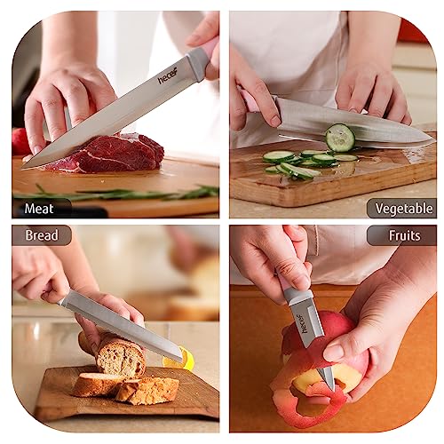 hecef 5 Pieces Kitchen Knives with Magnet Knives Organizers (33 cm), Professional Stainless Steel Kitchen Knives Set with Magnetic Bar Knives (Pink)