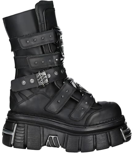 Amazon.com | New Rock Boots M-422-S1 Unisex Metallic Black Leather