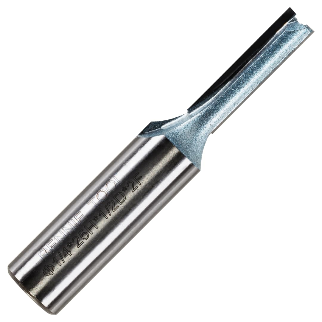 Rennie Tools - 6.35mm (1/4") Cutting Diameter x 25mm Flute x 1/2" Shank TCT Tipped 2 Flute Straight Router Cutter Bit. Compatible With Makita Trend Festool Hikoki Dewalt Router Etc. 6.35mm Router Bit