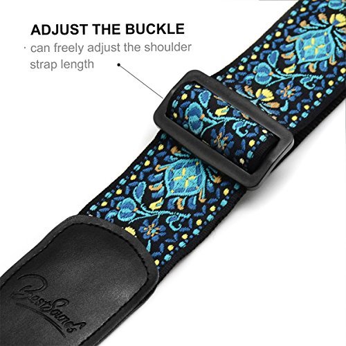 Guitar Strap Vintage Jacquard Weaving Strap for Guitar Bass,100% Cotton&Genuine Leather End