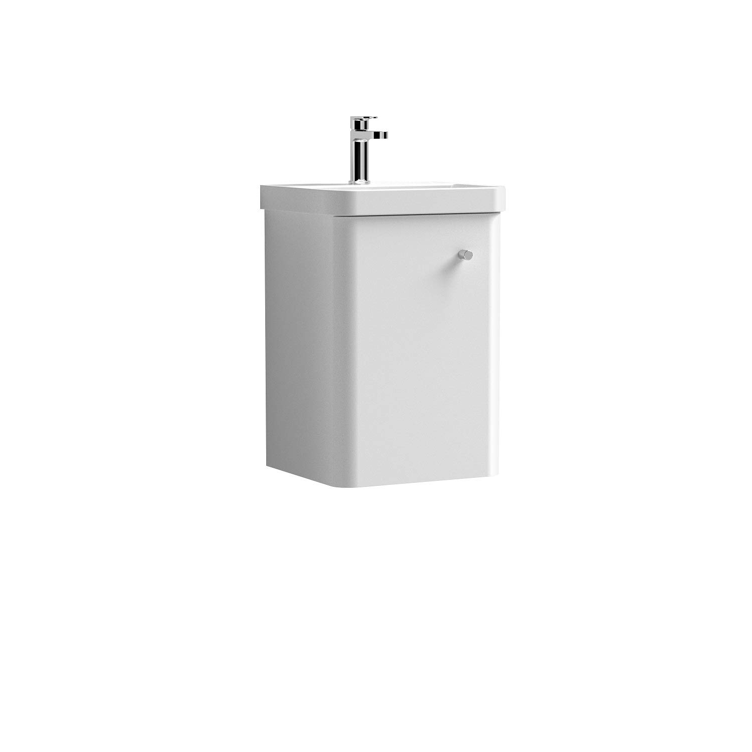 Nuie COR101 Core Modern Bathroom Wall Hung 1 Door Vanity Unit and 1 Tap Hole Ceramic Basin, 589 x 405 x 355mm, Gloss White