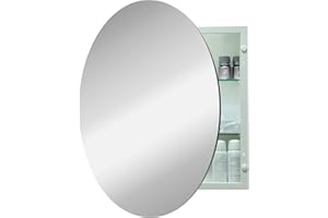 HESONTH Round Bathroom Medicine Cabinet, 30 Inches Frameless Circle Mirror Cabinet Wall Mounted Cabinet with Surface Mount Installation
