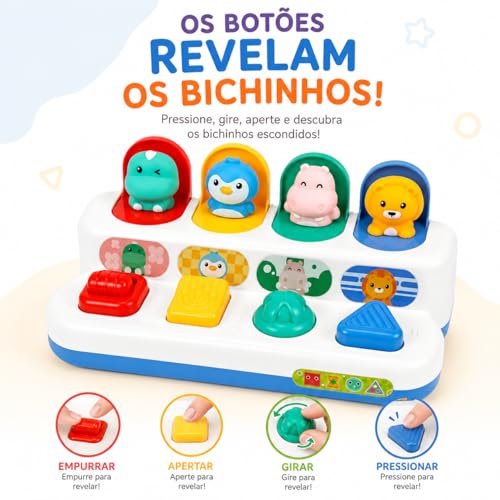 Brinquedo Montessori Infantil Esconde-Esconde Pop Up Interativo Educativo Sensorial para Bebês 1 ano+ (Bichinhos)