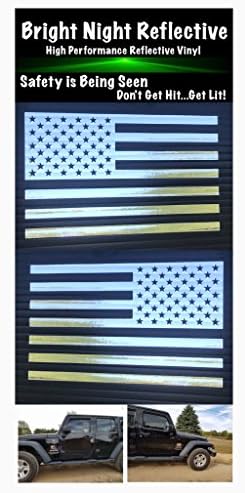 Reflective Subdued American Flags 5.75" x 3.35" pair (left and right facing) great for Jeep truck car hardhat lunchbox laptop ipad (chrome)