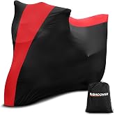 Indoor Motorcycle Cover XL, Stretch Fabric, 96 x 41 x 49 in, Black &amp; Red | Soft Stretch Elastic Dustproof Garage Cover Fits Harley Davidson Road King Electra Glide Street Glide Softail Indian Scout