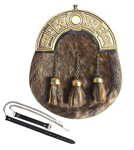 ukshopsite Leather sporran scottish highland wear celtic chain belt kilt accessories (Bronze-Cantle)