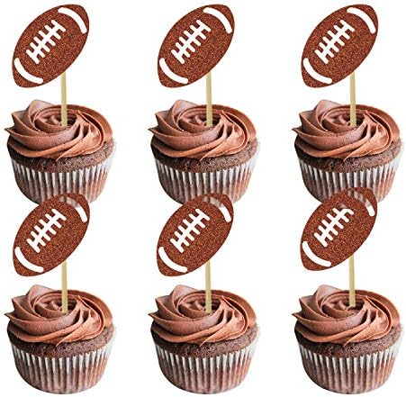 30 Packs Football Cupcake Toppers, Cake Food Fruit Dessert Picks Kids Birthday Party Favor Glitter Decorations