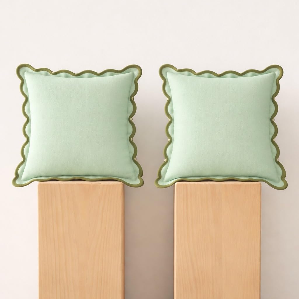 Folkulture Cushion Covers, Set of 2 45x45 cm Cotton Square Pillowcases, 18x18 inch Throw Pillow Covers for Living Room, Green Cushion Covers — image 1
