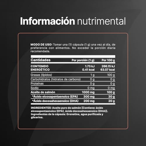 Omega 3 Aceite Puro de Salmón de 200 Cápsulas con 1000 mg por porción. Ingredientes Naturales. Omega 3 Salmon Oil B Life.