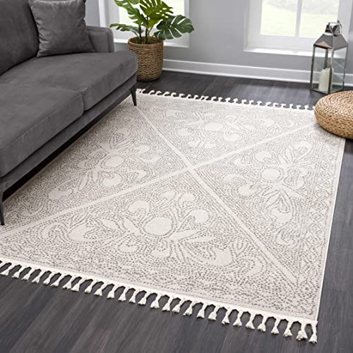 BoutiqueRugs Beige Polka Contemporary Cream 6x9 Area Rug Medium Brown Dot Southwestern Birdwood Living Room Bedroom Dining Room Home Office Apartment 6'7" x 9' Stain Resistant Non-Shedding at Amazon