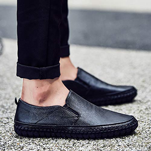 Men's Leather Loafers Casual Breathable Fashion Business Driving Boat Formal Shoes (US:10.5, Black)