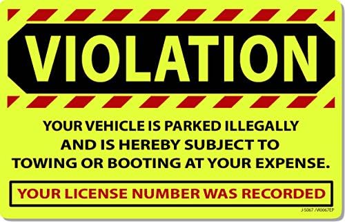 25 Yellow Fluorescent Violation Illegally Parked Tow Towing Auto Car Sign Stickers 8" X 5"