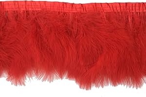 KOLIGHT Pack of 2 Yards Natural Turkey Marabou Feather Trim Fringe 6-8 Inch in Width DIY Decoration (Red)