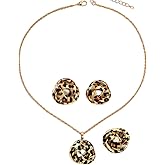 Kysin Chiys Leopard Knot Pendant Necklace Ring Stud Earrings for Women Statement Geometric Jewelry Set Dainty Link Choker Necklaces Trendy Jewelry Accessories