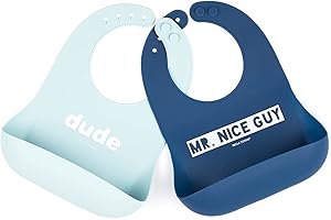 Bella Tunno Wonder Bib 2pk – Waterproof Silicone Bibs for Boys & Girls, Non-toxic & BPA Free Silicone Baby Bibs & Toddler Bibs with Adjustable Neck, Easy to Clean (Mr. Nice Guy & Dude)