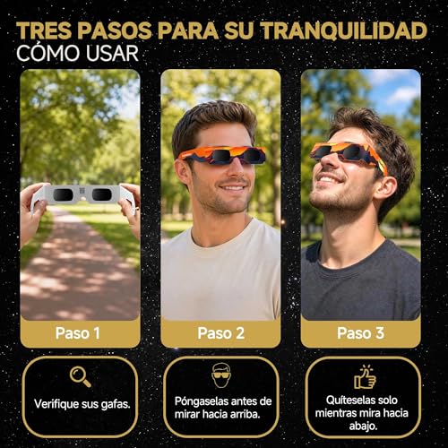 Paquete de 3/5/10/25 Gafas Eclipse Solar Homologadas ISO 12312-2 & Certificación CE - Seguras para la observación directa - Gafas para ver eclipses solares - AAS Lista - Eclipse total 2026
