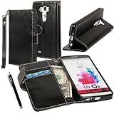 LG G3 Case, LG G3 Flip Case - E LV LG G3 Deluxe PU Leather Folio Wallet Full Body Protection Case Cover for LG G3 with 1 Stylus - Black