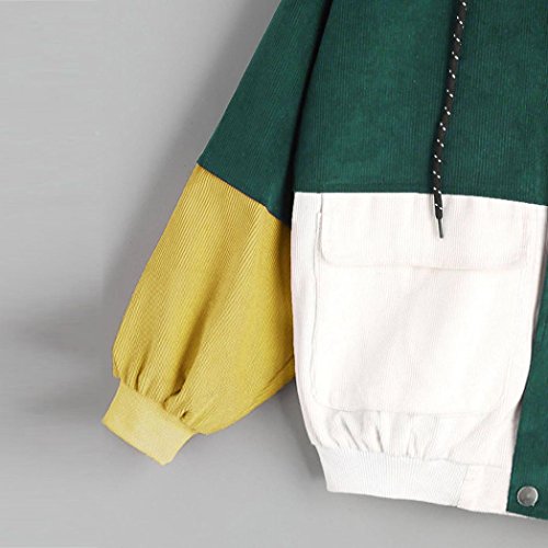 AOJIAN Women Overcoat Long Sleeve Corduroy Patchwork Oversize Zipper Jacket Windbreaker Coat (Green, S)
