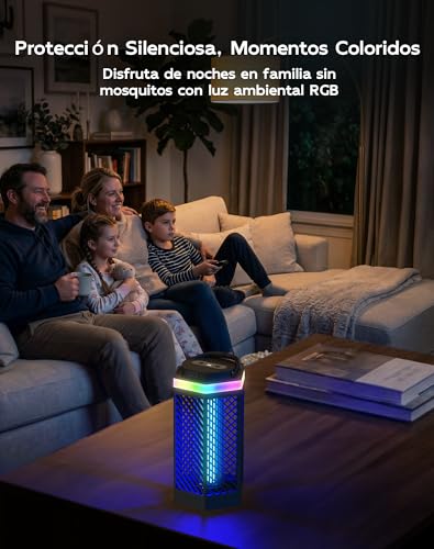 Regevo Rechargeable Electric Mosquito Lamp 8000mAh, 3 in 1 Electric Fly Swatter with LED and RGB Light, 2000V Insect Destroyer Outdoor and Indoor, IPX4 Waterproof for Camping, Garden, Home
