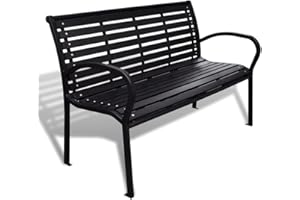 vidaXL Outdoor Patio Bench, Garden Park Bench with Armrests, Front Porch Chair for Backyard Deck Lawn Yard Poolside, Steel and WPC Black
