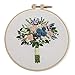 Akacraft Unfinished Embroidery Starter Kit, Cotton Fibric with Water Soluble Pattern, 6 inch Plastic Embroidery Hoop, Color Threads, and Needles, Handy Bouquet Series-Mixed Flowers