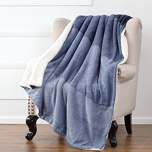 Sherpa Throw Blankets Gradient Blue Twin Size Fleece Bed Blankets, Reversible Fuzzy Soft Cozy and Warm Sofa Fluffy Blanket 60