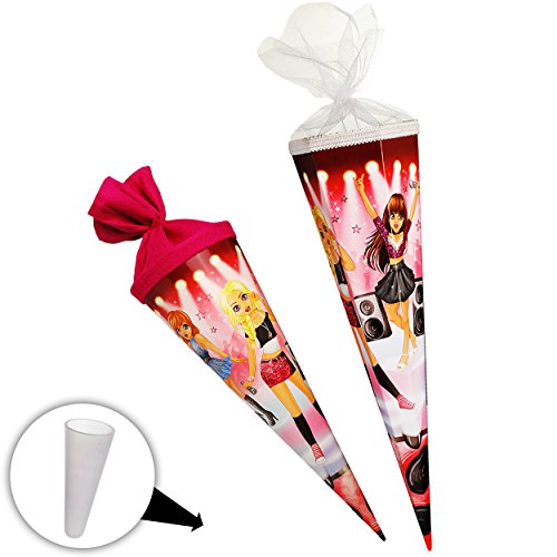 alles-meine.de GmbH 10 Stück 3-D Glitzer Effekt ! Schultüten - Glamour Girl/Sängerin & Rock Star - 50 cm - 6-eckig - incl. Schleife - mit Tüllabschluà - Zuckertüte - mi.. – Bild 4