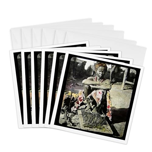 3dRose Hand Tinted Magic Lantern Slide Fakir on A Bed of Nails India Greeting C…