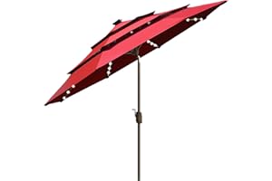 EliteShade USA 10-Year-Non-Fading Solar 9ft 3 Tiers Market Umbrella with 80 LED Lights Patio Umbrellas Outdoor Table with Ventilation,Logo Red