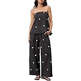 MSBESYOR Women 2 Piece Polka Dot Tube Top Set Strapless Bandeau Blouse Wide Leg Spot Print Pants Outfits Summer Lounge Sets