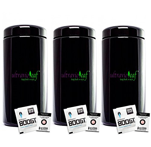 ultravioLeaf 1 Liter (34 fl oz) 3-Pack Premium Coffee & Herb Storage Container | Airtight Smell Proof Black Ultraviolet Glass Screw Top Jar Canister | Best for Coffee, Tea, Herbs, Spices, Dried Goods