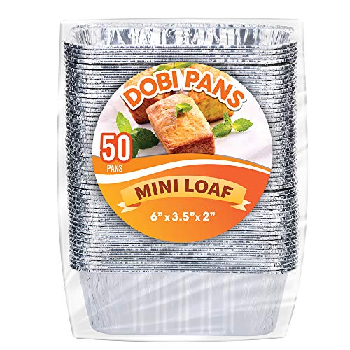 DOBI (50 Pack) Mini Loaf Baking Pans - Disposable Aluminum Foil 1lb Small Bread Tins, 6" X 3.5" X 2"