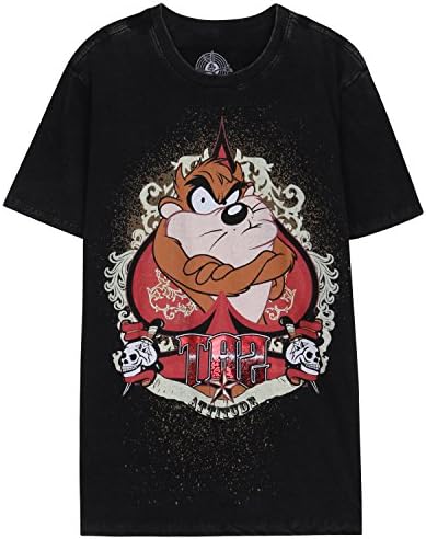 ililily Washed Cotton Warner Bros The Looney Tunes Taz Graphic Print T-shirts Top (tshirts-282-1-M)