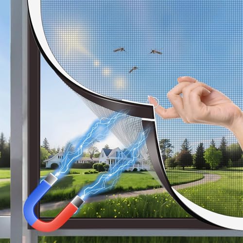 HOFUDON Fly Screen Window Magnet, 120 x 130 cm, DIY Insect Protection, No Drilling, Magnetic Window, Shortenable, Fibreglass Mesh