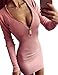 eshion Women Gray V Neck Long Sleeve Bodycon Mini Sweater Dress Top