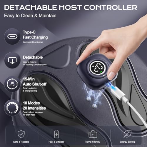 EMS Foot Massager for Pain Relief and Circulation,Foot Circulation Machine for Muscle Relaxation,10 Modes & 20 Intensity Levels, Detachable Easy-Clean Foot Massage Mat for Daily Relaxation at Home