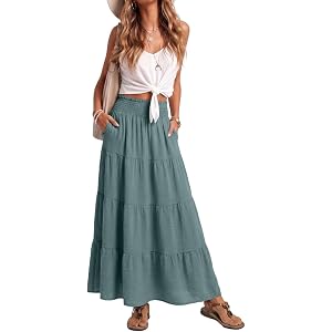 Lepunuo Womens Elastic High Waist Maxi Skirt Summer Flowy Long Skirts