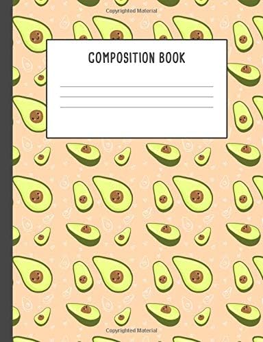 Composition Book: Kawaii Green Avocados Peach, 200 pages College ruled (7.44 x 9.69)