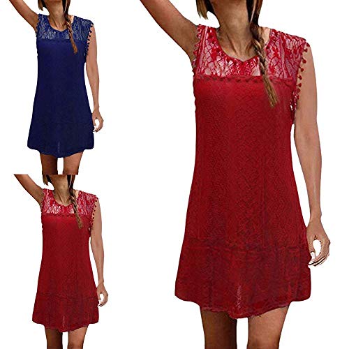 Witspace Women Casual Lace Sleeveless Beach Short Dress Tassel Mini Dress