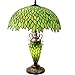 WERFACTORY Tiffany Style Table Lamp Green Stained Glass Wisteria Mother-Daughter Vase Lamp 16X16X24 Inches Desk Reading Light Decor Bedroom Living Room Home Office S523 Series