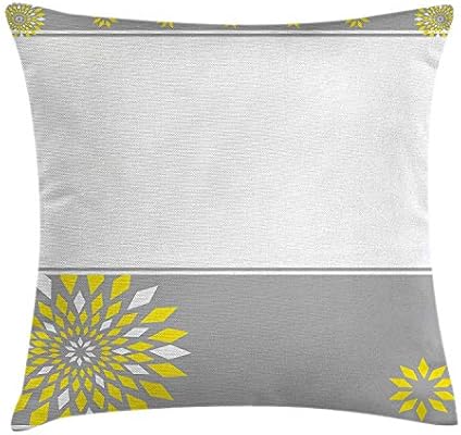 Grey Yellow Throw Pillow Cushion Cover Modern Futuristic Border