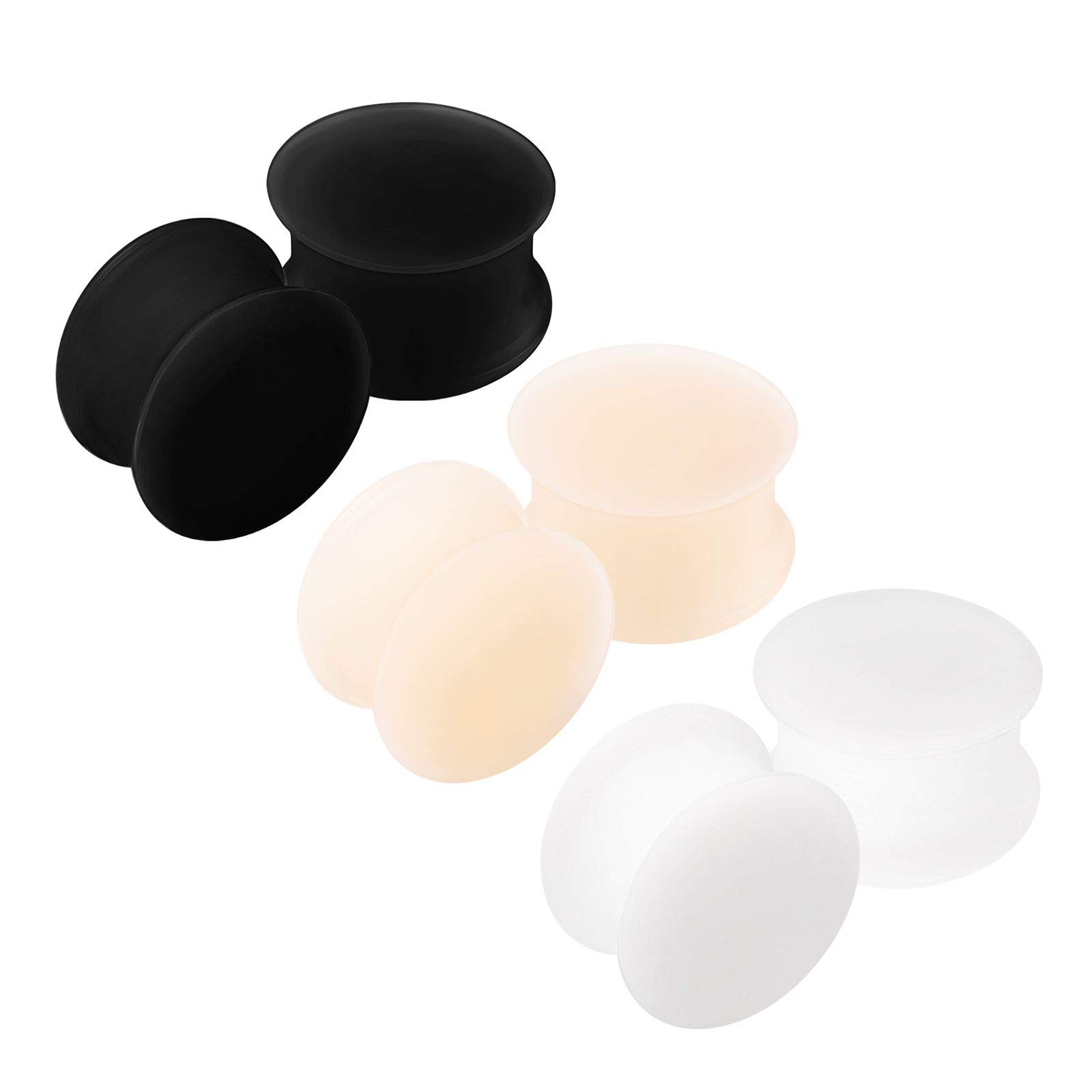 KJM FASHION 6PCS Silicone Black 5/8 inch 16mm Double Flared Saddle Skin White Ear Gauge Plug Stretcher Earring Piercing Jewellery 2815