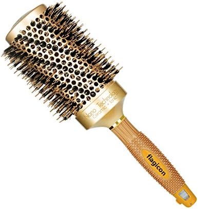 Round Hair Brush Nano Thermal Ceramic Barrel with Natural Boar Bristles for Blow Drying, Styling, Curling, Straightening, Protecting Hair, Increasing Hair Volume & Shine, Ceramic Ionic Hairbrush 32mm