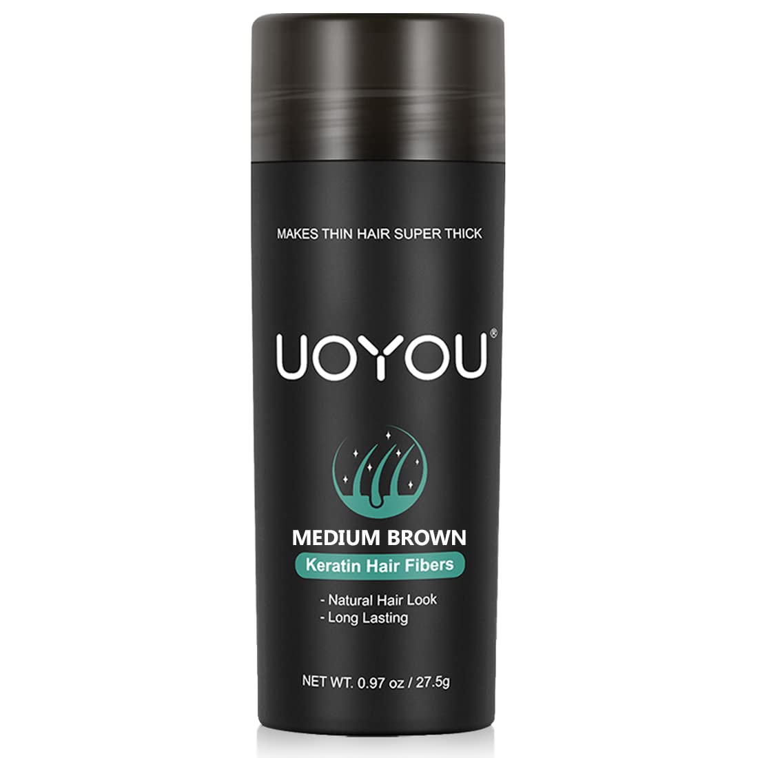 UOYOU MEDIUM BROWN Hair Fibres for Thinning Hair 27.5g Bottle | Undetectable & Natural Keratin Hair Fibers Concealer for Hair Loss for Men and Women | Hair Building Fibres Powder [MEDIUM BROWN]