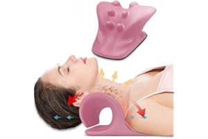 EXQUISLIFE Neck and Shoulder Relaxer, Cervical Traction Device for Muscle Tension Relief, Neck Stretcher for TMJ Pain Relief and Cervical Spine Alignment, Chiropractic Pillow (Pink)