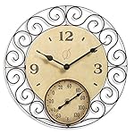 Springfield 14" Antique Wire Poly Resin Clock with Thermometer