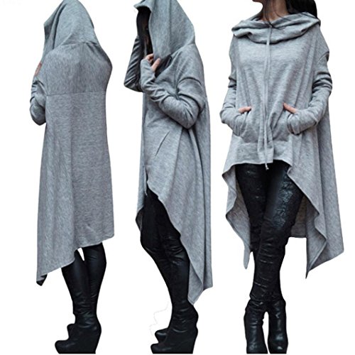Han Shi Asymmetric Blouse, Elastic Scarf Collar Loose Hoodies Long Tunic Dress for Women (XL, Gray)
