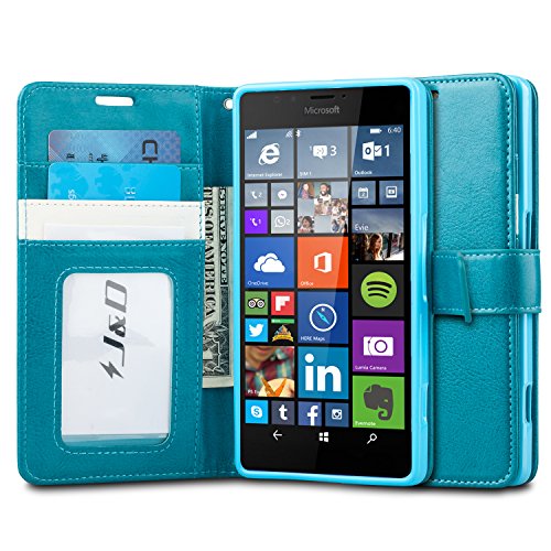 Lumia 950 XL Case, J&D [Wallet Stand] Microsoft Lumia 950 XL Case Heavy Duty Protective Shock Resistant Wallet Case for Lumia 950 XL (Aqua)