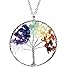BOUTIQUELOVIN Tree of Life Wire Wrap 7 Chakra Gemstone Pendant Necklace on 30